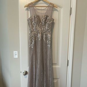 Long maxi gray/purple beaded gown BCBG SIZE 0. Worn once. Dry cleaned